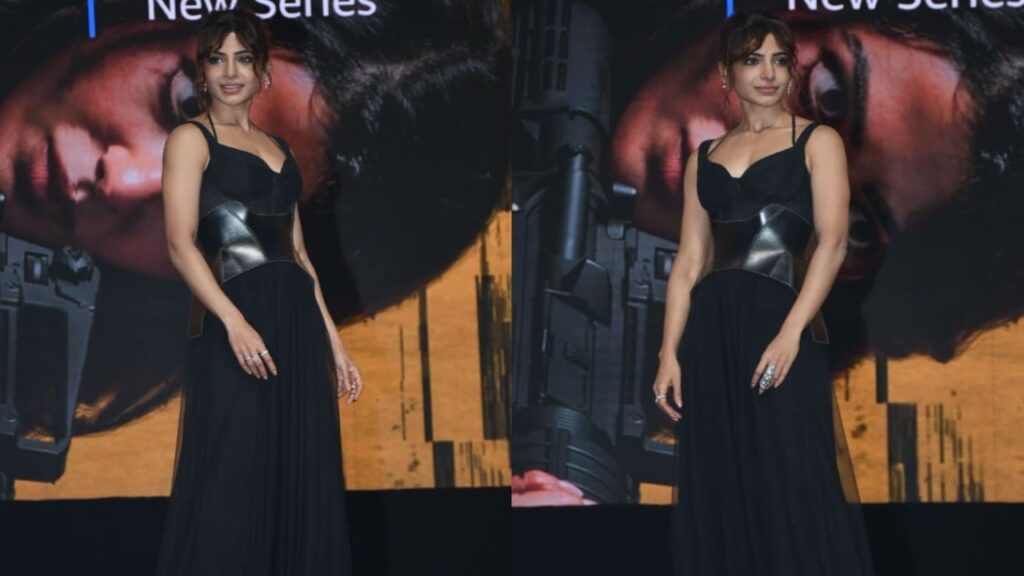 Samantha Ruth Prabhu Elevates the Black Jumpsuit with a Corset Belt at Citadel Teaser Launch